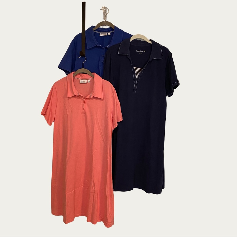 3 Polo Shirt Dresses XL d&co and Sport Savvy Pink & Blue 95% Cotton 5% Spandex